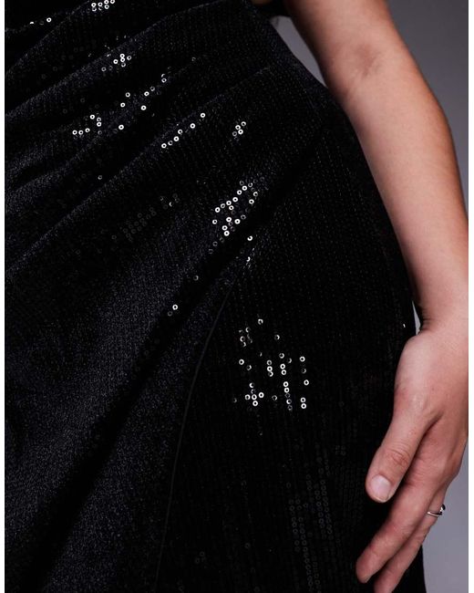 Jaded Rose Plus Black Fallen Shoulder Wrap Sequin Maxi Dress