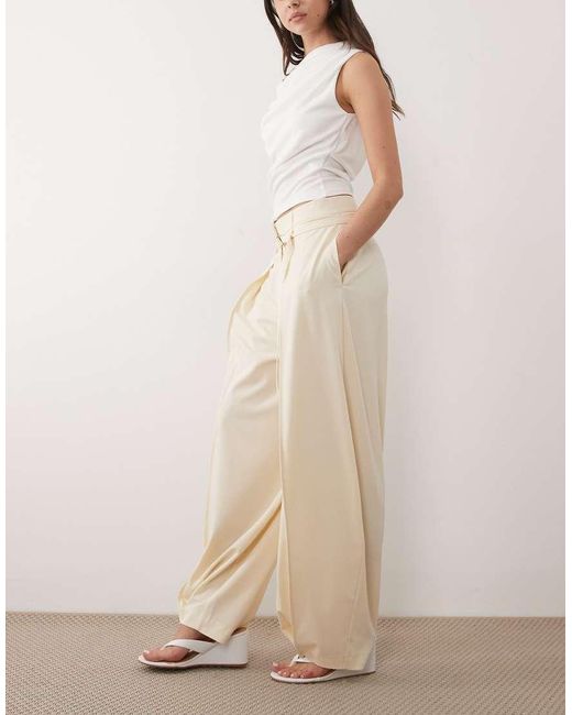 ASOS Natural Self Belt High Waisted Barrel Trouser In