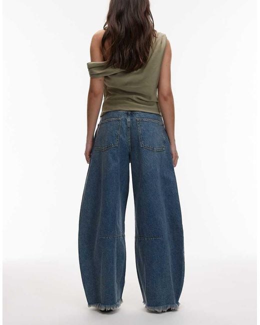 AllSaints Blue Payton Cropped Barrel Leg Denim Jeans