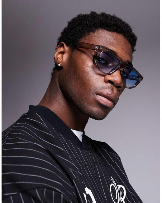 ASOS Gray Aviator Sunglasses With Crystal Frames And Lens for men