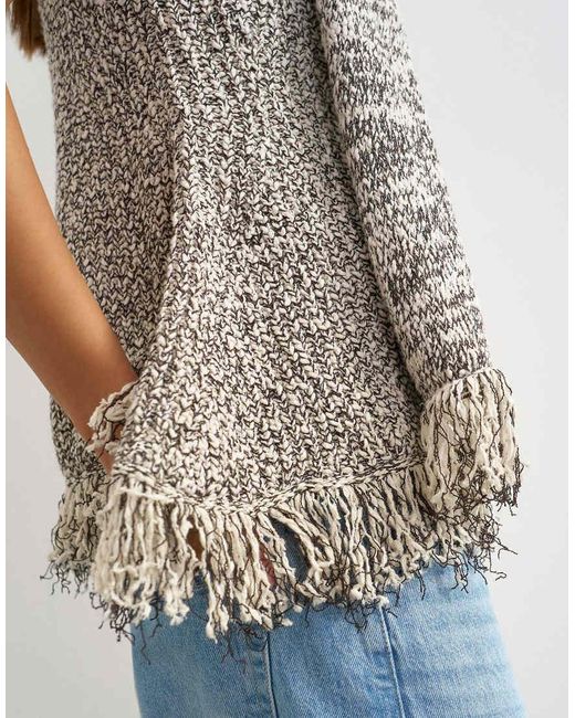 TOPSHOP Brown Knitted Sleeveless Fringing Peplum Scarf Top