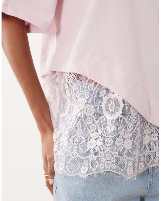 ASOS Pink Short Sleeve T-shirt With Lace Hem