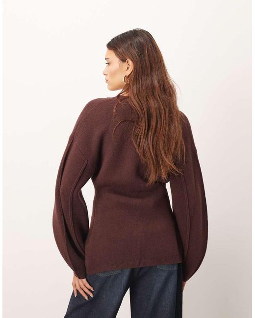 ARRANGE Blue Sculpted Waist Cardigan With Ovoid Sleeve