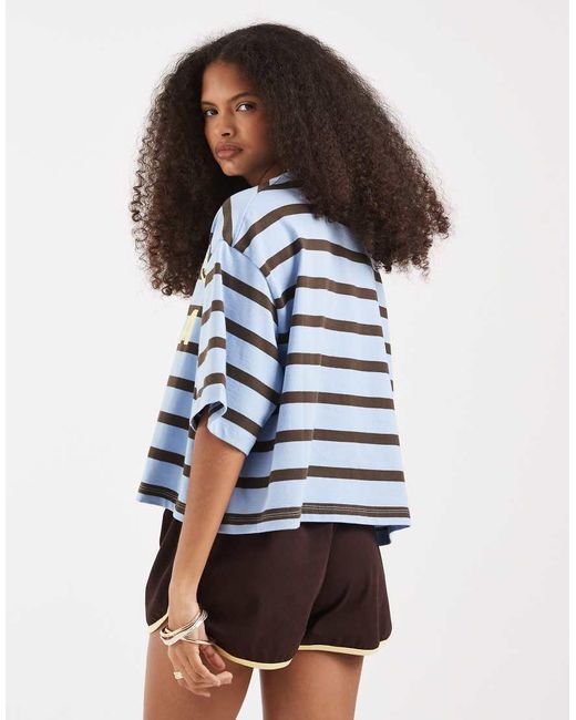 ASOS Blue Boxy Crop Tee With Soccer Graphic