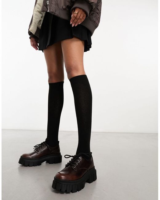 Stradivarius Black Chunky Lace Up Loafer