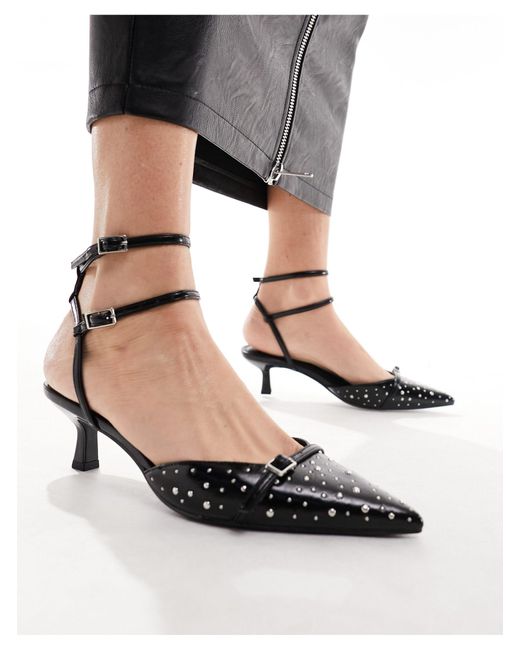 ASOS Black Salsa Studded Slingback Kitten Heeled Shoes