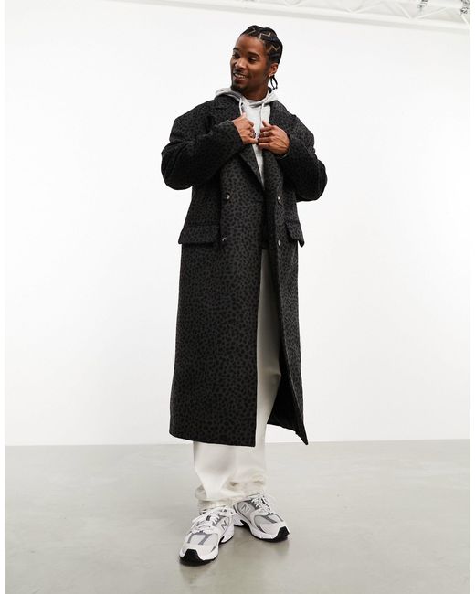 Manteau oversize façon laine à imprimé léopard - gris ASOS pour homme en coloris White