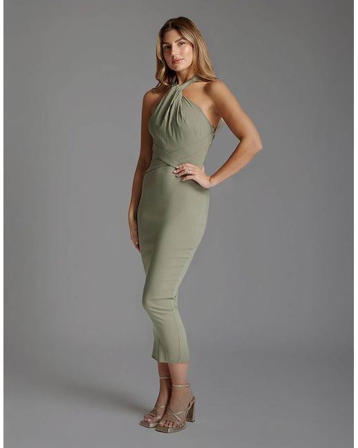Vesper Gray Halter Neck Midaxi Dress With Straps