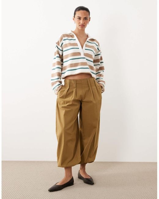 4th & Reckless Natural Collared Cropped Rugby Top
