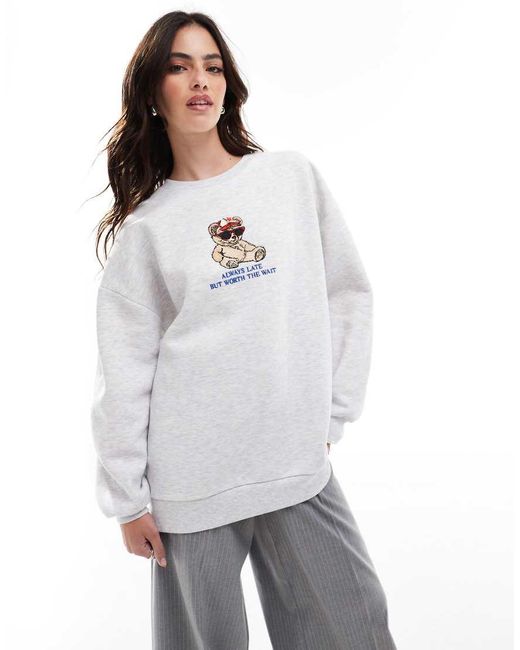 Felpa Oversize Grigia Con Orsetto di Stradivarius in Gray