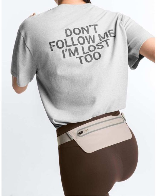 Oysho Gray Boxy Cotton Blend Slogan T-Shirt