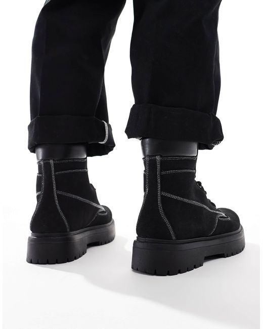ASOS – schwarze arbeiter-schnürstiefel mit dicker sohle in Black für Herren