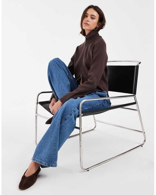Object Blue Double Zip High Neck Knitted Cardigan