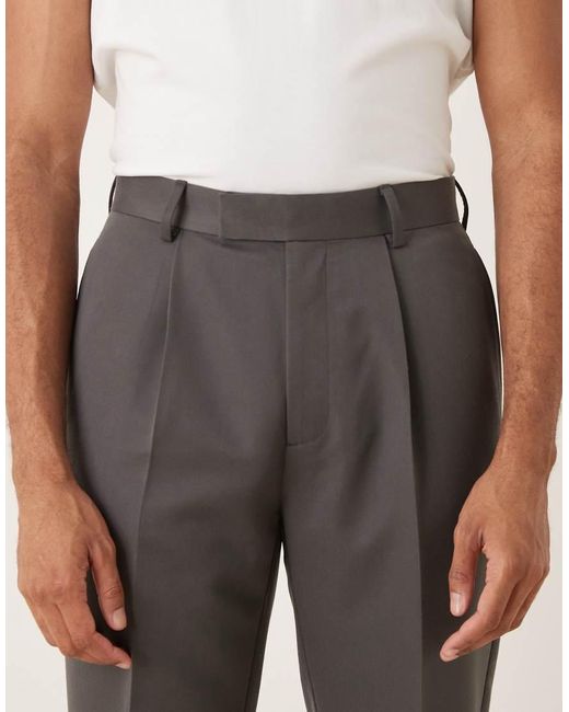 ASOS Gray Pleated Tapered Dress Pants for men