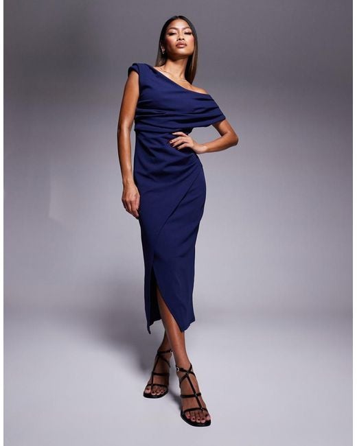 River Island Blue Asymmetric Wrap Midi Dress