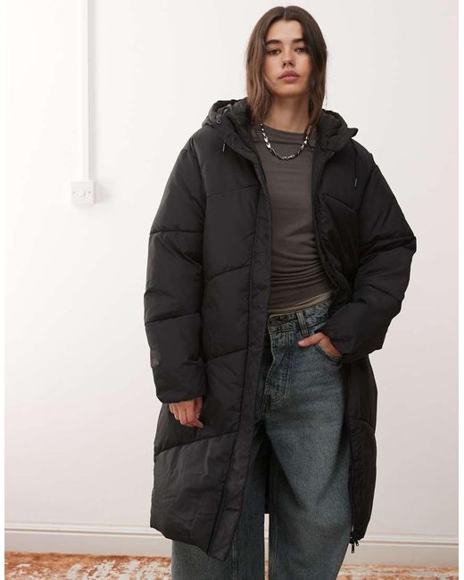 Noisy May Black Longline Padded Puffer With Hood