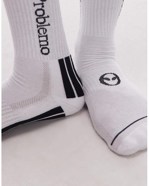 No Problemo White Motif Detail Stripe Socks for men