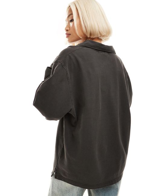 Weekday Black Toby Oversized Long Sleeve Polo Top