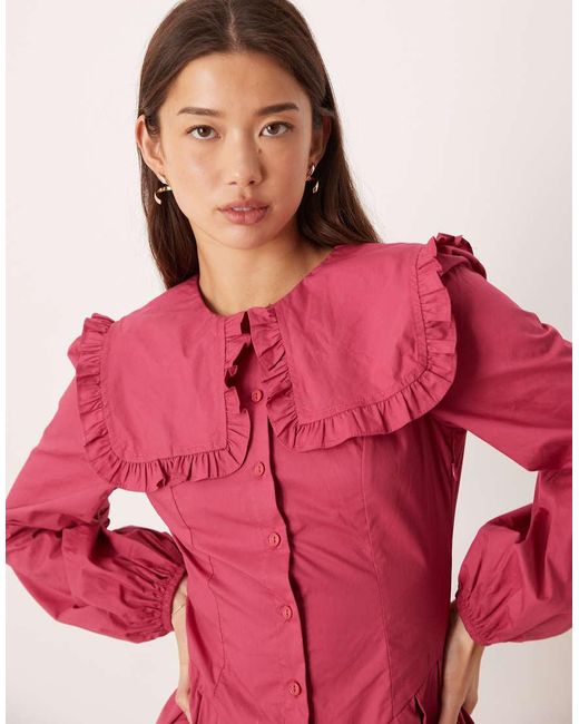Glamorous Pink Long Sleeve Dramatic Collar Mini Dress