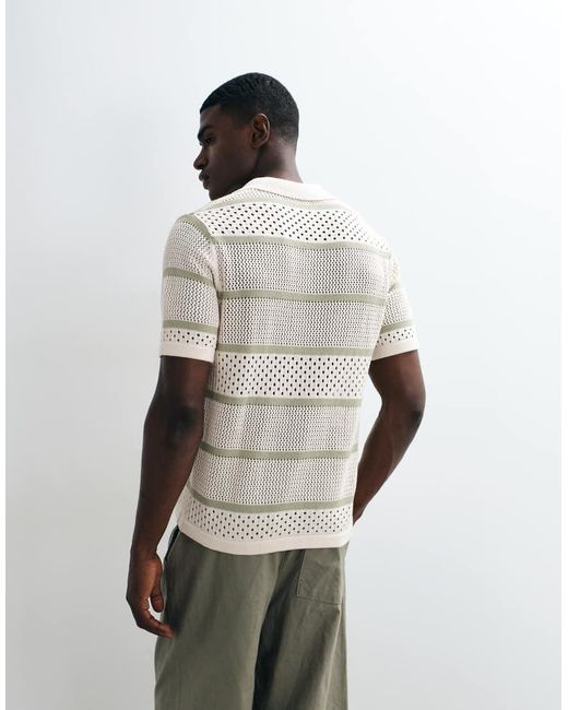 ASOS Gray Relaxed Short Sleeve Knitted Textured Stripe Polo for men