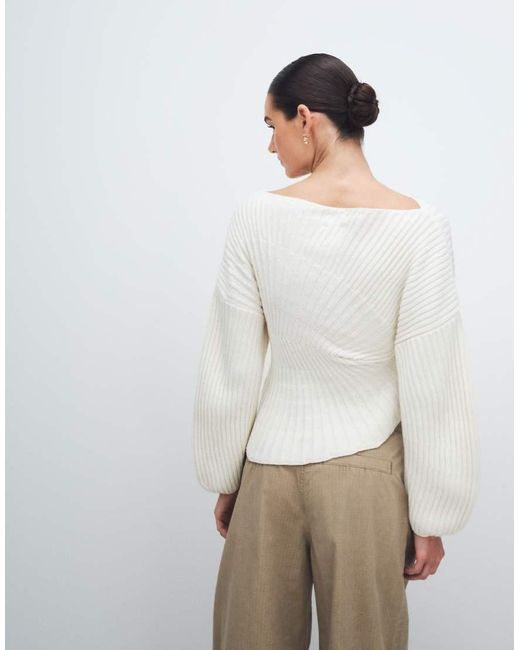 ASOS White Knit Cinched Pleated Sweater