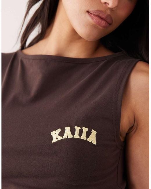 Kaiia Brown Studio Cotton Rich Embroidered Logo Tank Top Co-Ord