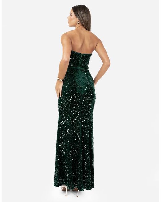 Maya Green Embellished Velvet Bandeau Maxi Dress
