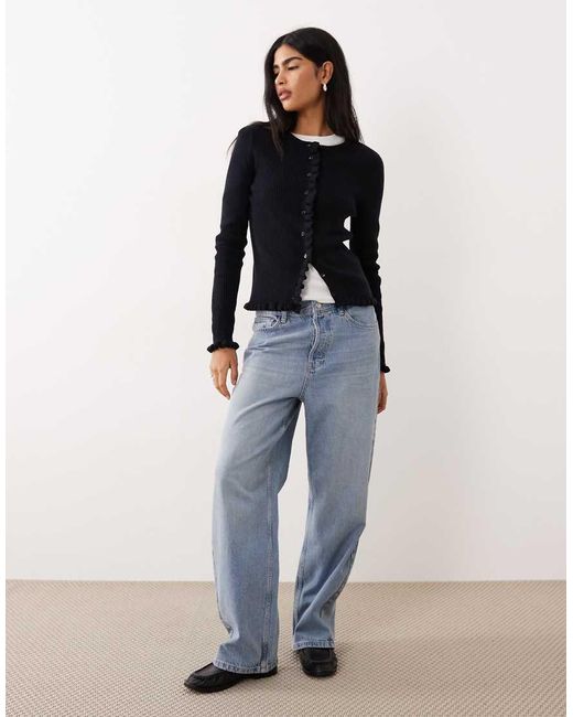 Mango Blue Wool Mix Frill Edge Cardigan