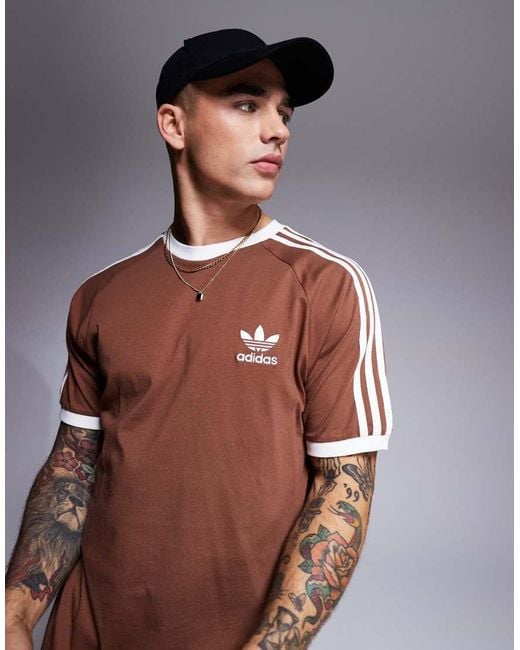 Adidas Originals Brown 3 Stripe Ringer T-shirt for men