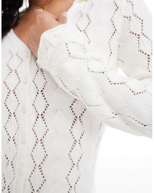 Miss Selfridge White – langärmliges, gestricktes sommerkleid aus cremeer häkelspitze mit knopfleiste