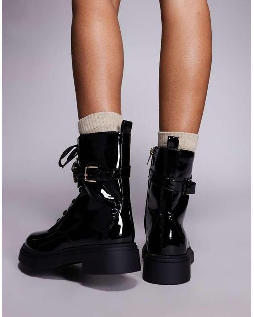 River Island Black Lace Up Chunky Boots