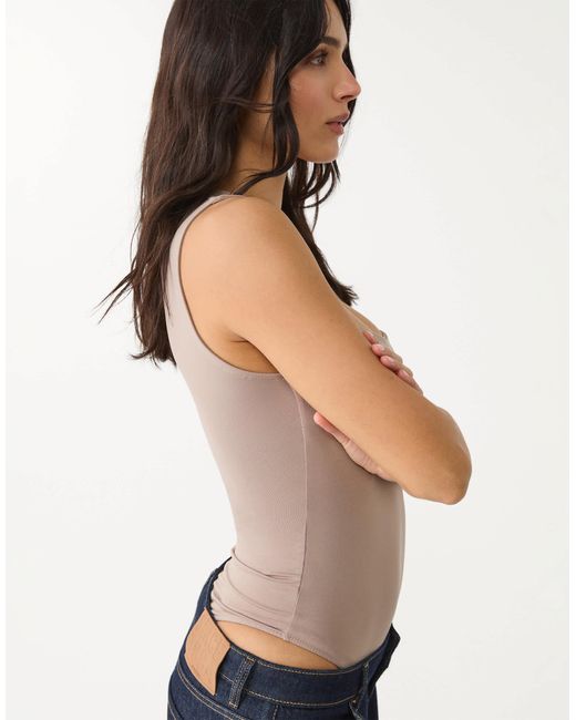 Body en polyamide à encolure carrée - beige Stradivarius en coloris Blue