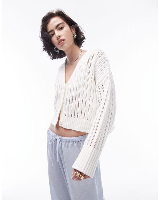 TOPSHOP White Knitted Open Stitch Cardigan