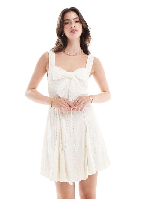 Miss Selfridge White Mixed Texture Bow Front Mini Dress