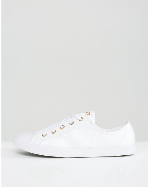 Converse Chuck Taylor Dainty Trainers In White With Gold Eyelets