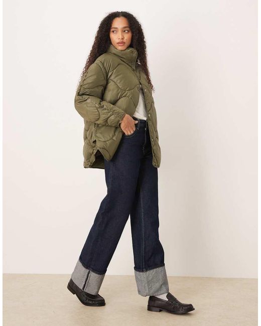 JJXX Oversized Gewatteerd Jack Met Opstaande Boord in het Green