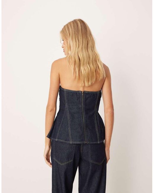 Mango Blue Denim Bandeau Co-ord Top With Contrast Stitch