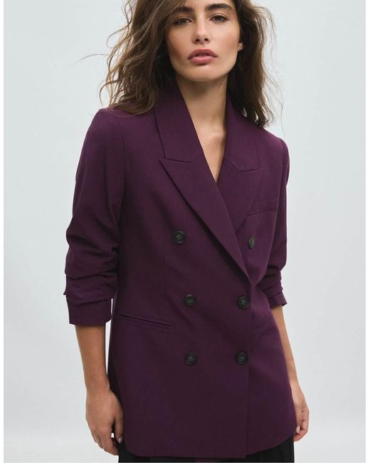 Stradivarius Blue Fitted Blazer With Buttons