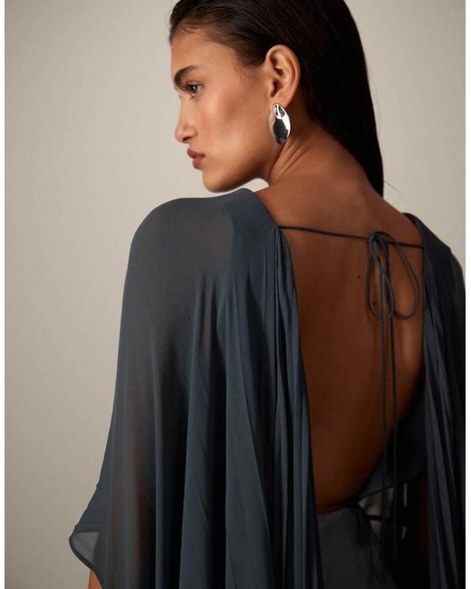 ARRANGE Blue Pleated Hybrid Maxi Cape Dress