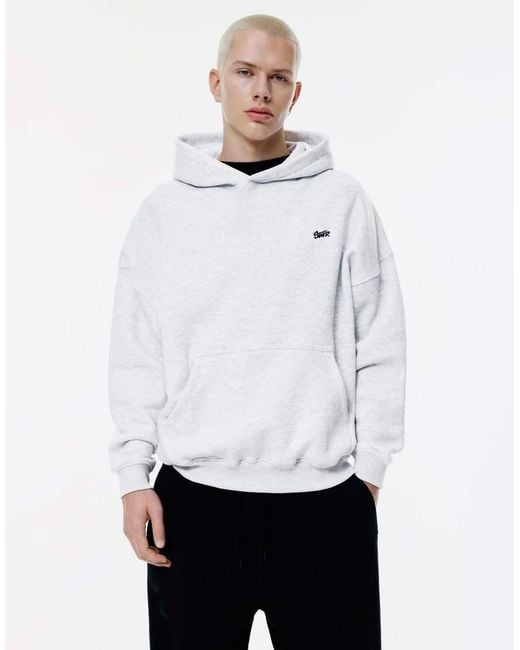 Pull&Bear White Stwd Embroidered Logo Hoodie for men
