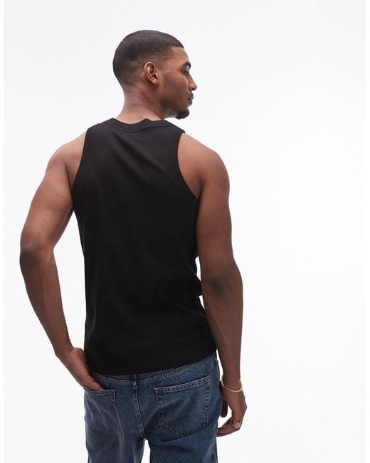 Topman Black Fitted Ribbed Tank Top With High Neck for men