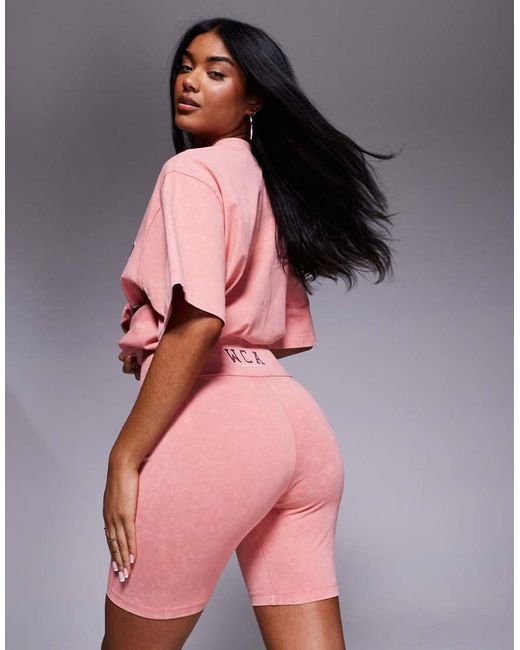 ASOS Pink Weekend Collective Co-Ord Legging Short With Varsity Graphic