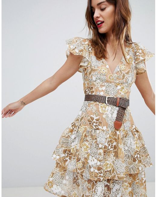 Bronx and Banco Metallic Bronx & Banco Gold Floral Lace Mini Dress