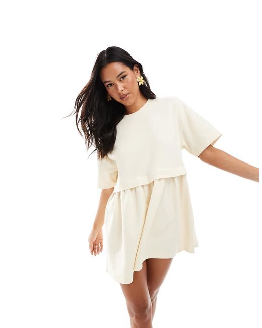Miss Selfridge White Ribbed Short Sleeve Smock Dress