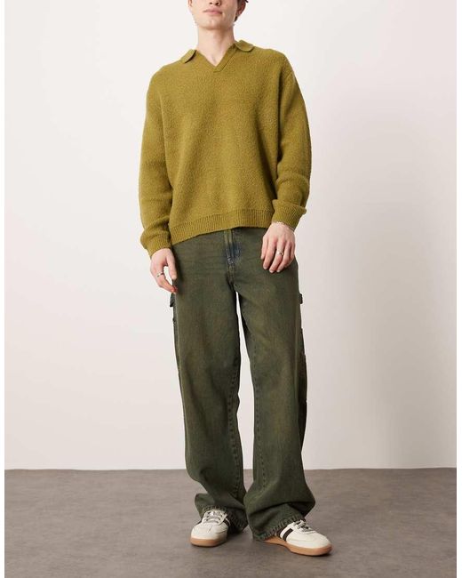 Dickies Green Loose Fit Carpenter Denim Trousers With Contrast Stitching for men
