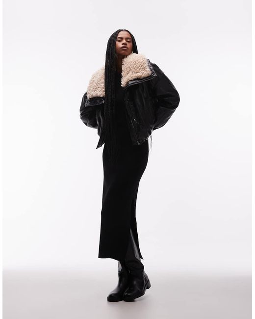 & Other Stories Black Ribbed Structured Knit Maxi Dress With Cuff Detail