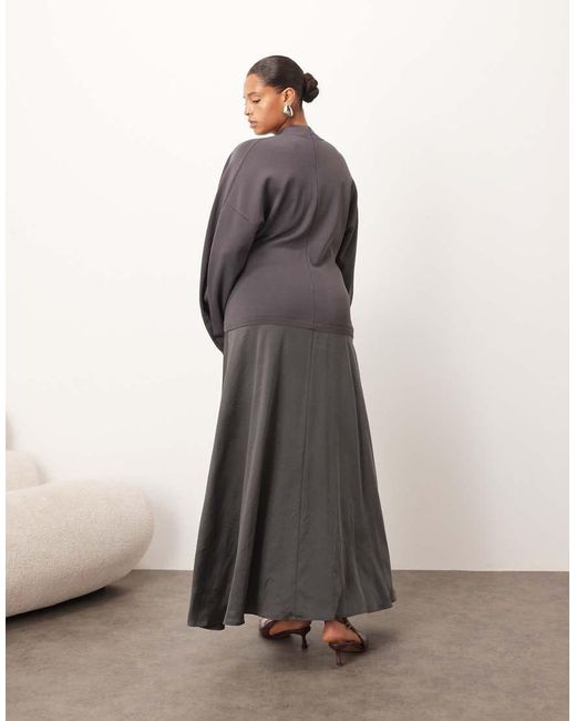 ARRANGE Gray Curve Hybrid Sculpted Sleeves Maxi Dress
