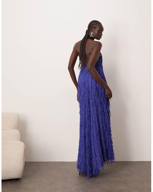 Vestito Lungo Allacciato Al Collo Con Schiena Scoperta E Lavorazione Con Frange di ARRANGE in Purple