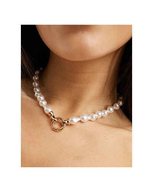 ASOS Black Necklace With Faux Freshwater Pearl And Clasp Detail