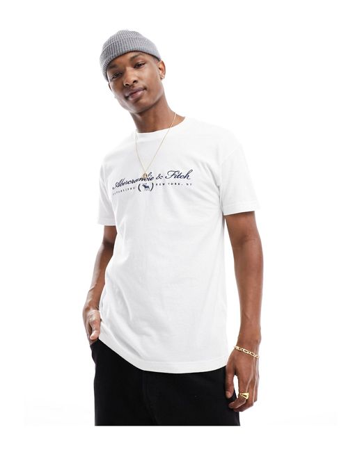 Abercrombie & Fitch White Script Logo Relaxed Fit T-shirt for men